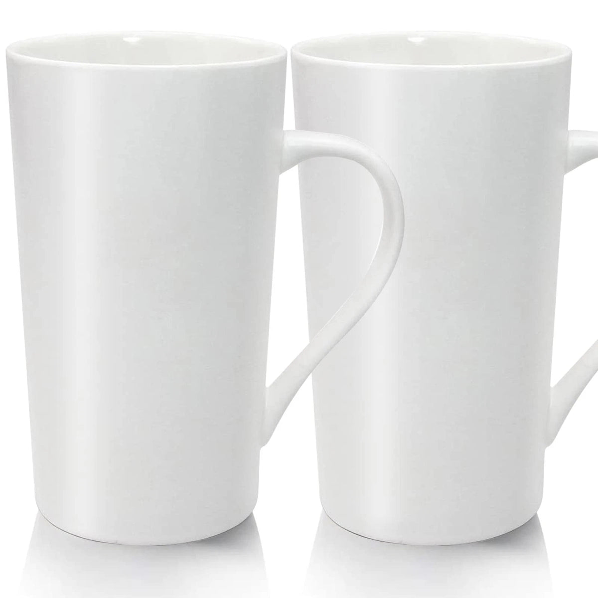 Set of 2 Porcelain Coffee Mugs for Home Use (20oz, White)