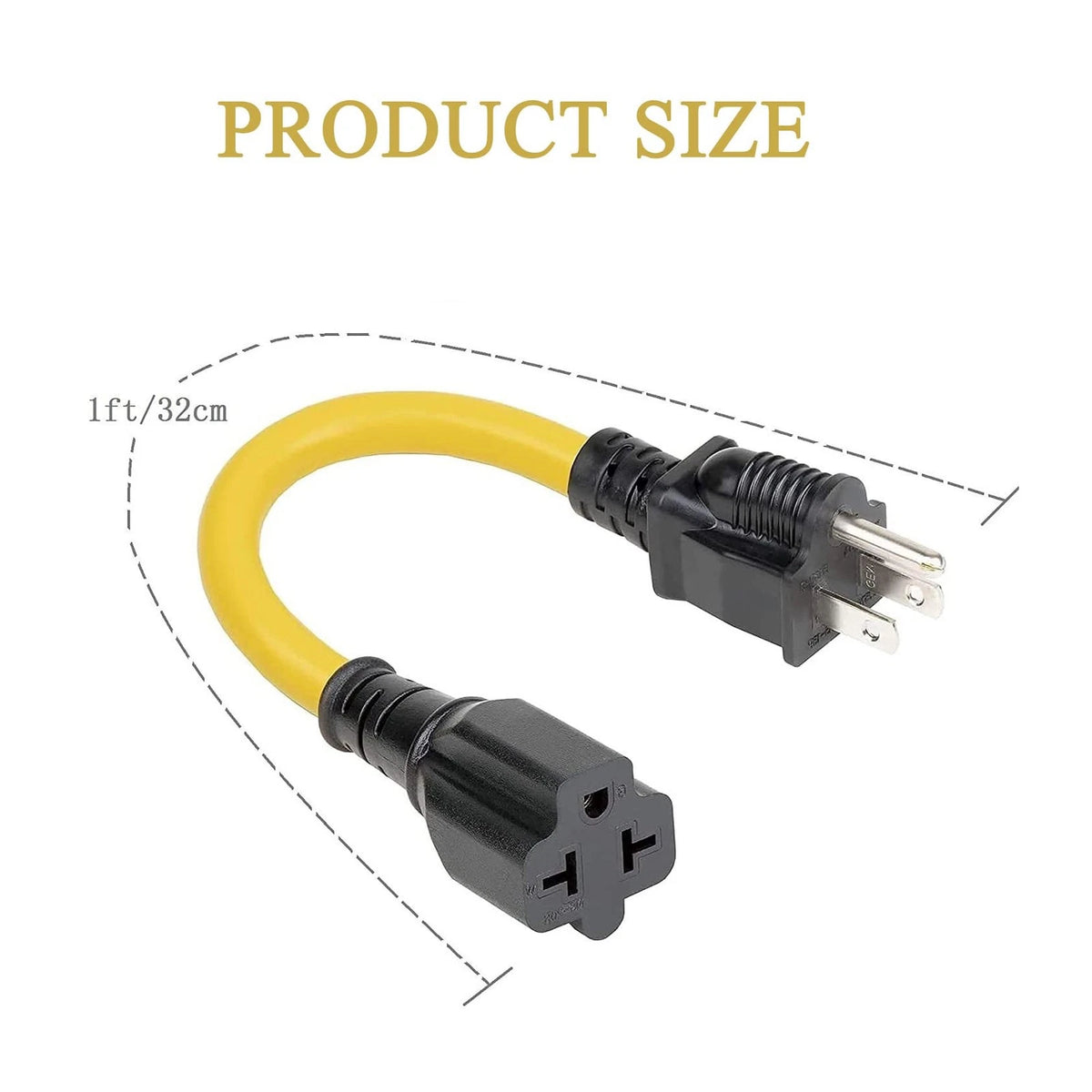 15 Amp to 20 Amp Adapter Cable for AC Plug (5-15P to 5-20R)
