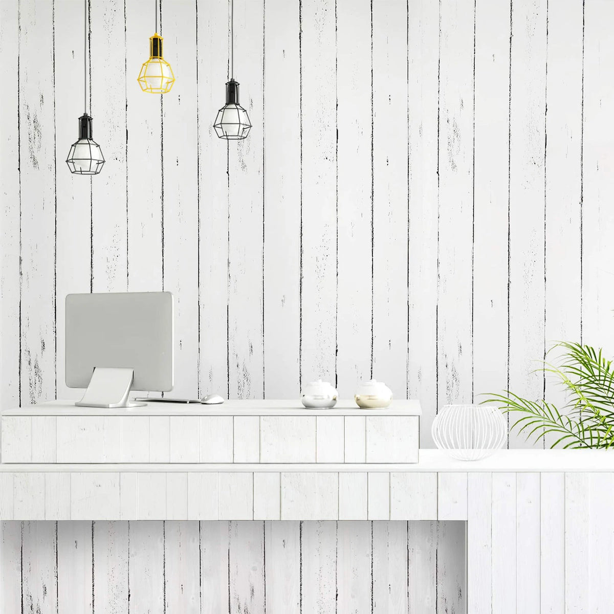 Peel and Stick White Wood Wallpaper 17.7" x 118"