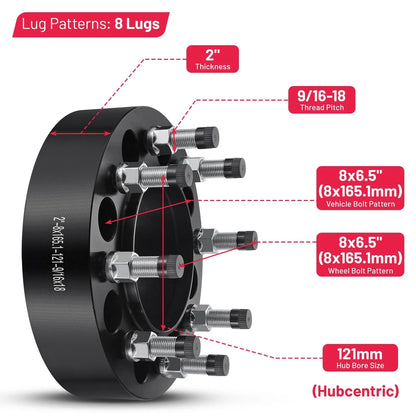 2X 2" Hub Centric Wheel Spacers 8x6.5 8x165.1mm for Ram 2500