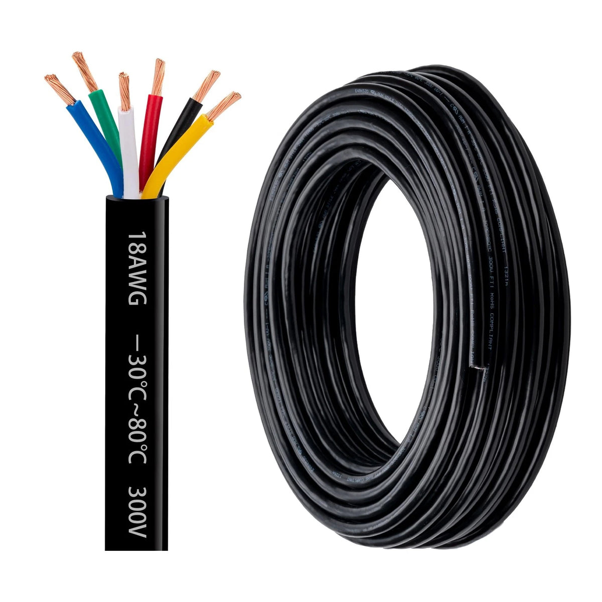 18 Gauge 6 Conductor Electrical Wire 18 AWG Oxygen-Free Copper PVC