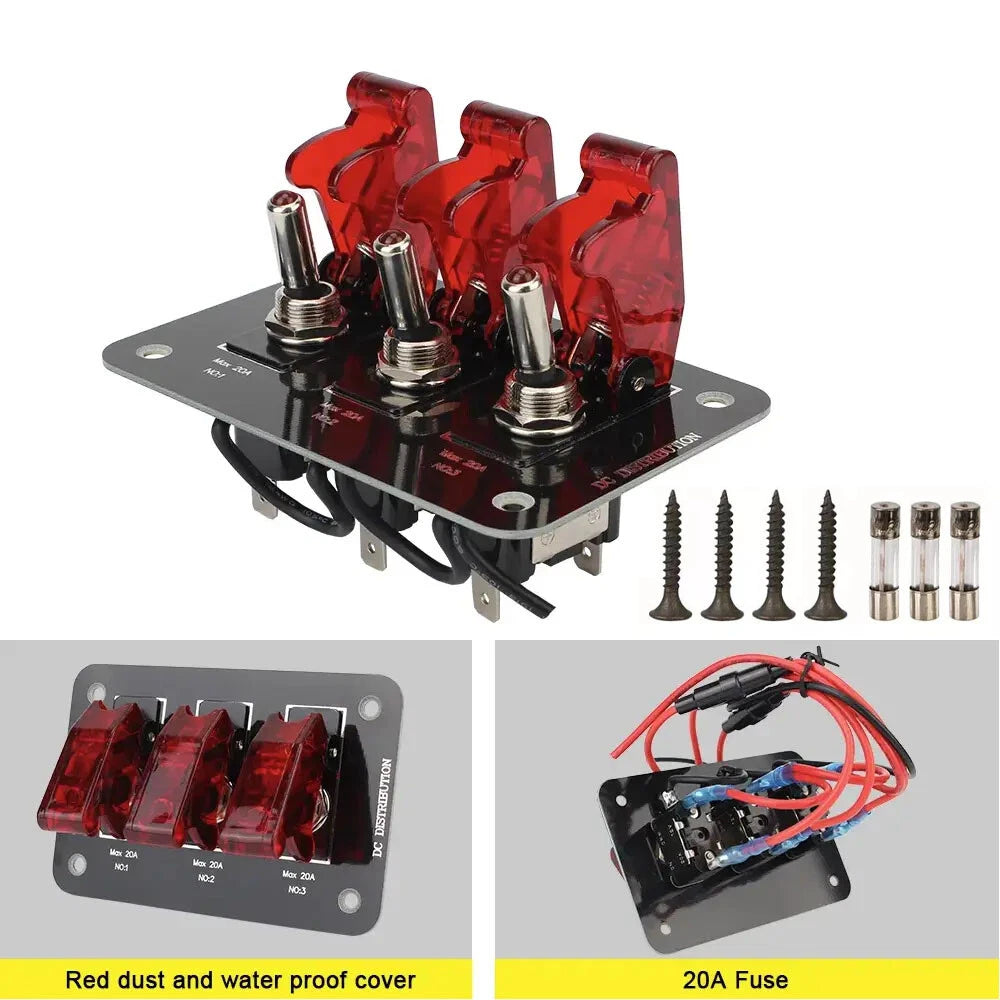 12-24V Red LED Rocker Ignition Switch Panel for Car Marine Boat