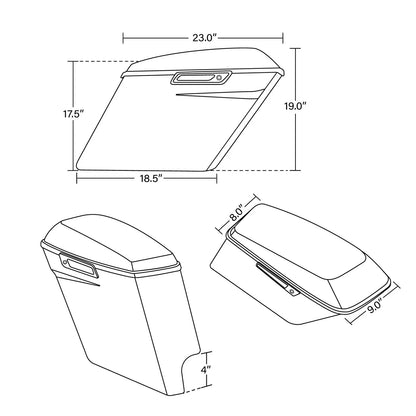 5" Stretched Hard Saddlebag for Harley Davidson Touring Road Glide (1993–2013)