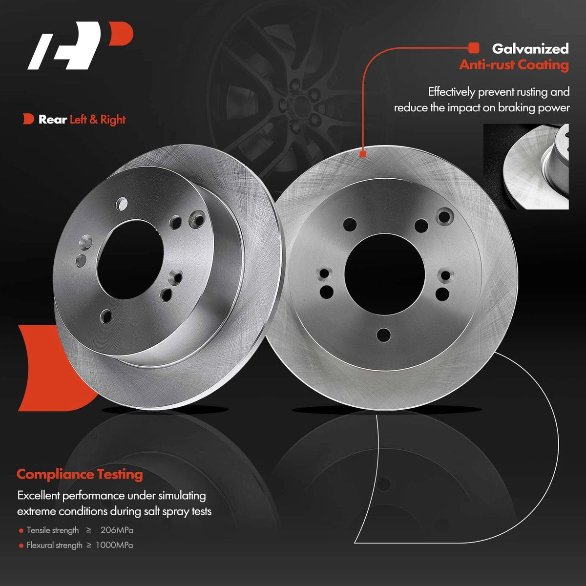 A-Premium 2X Rear Brake Rotor & Pad Set for Hyundai Sonata Kia Optima (2011–2019) - 980095R, MGD813CH, PRT5535, CFC813