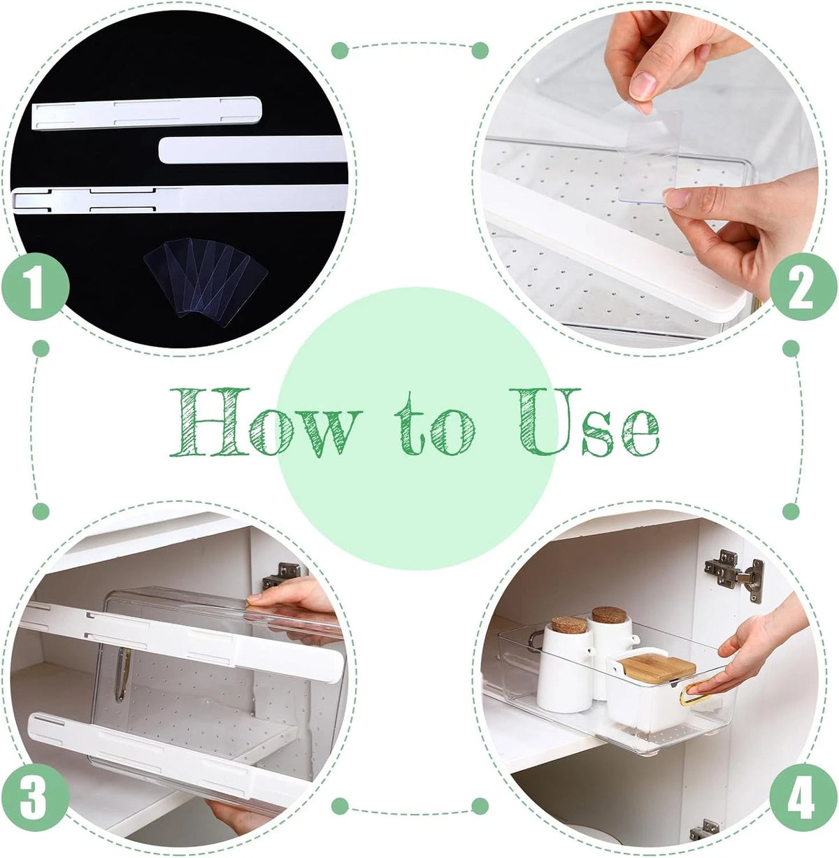 Set of 4 Adhesive Sliders for Cabinets Pull Out Drawer Organizer