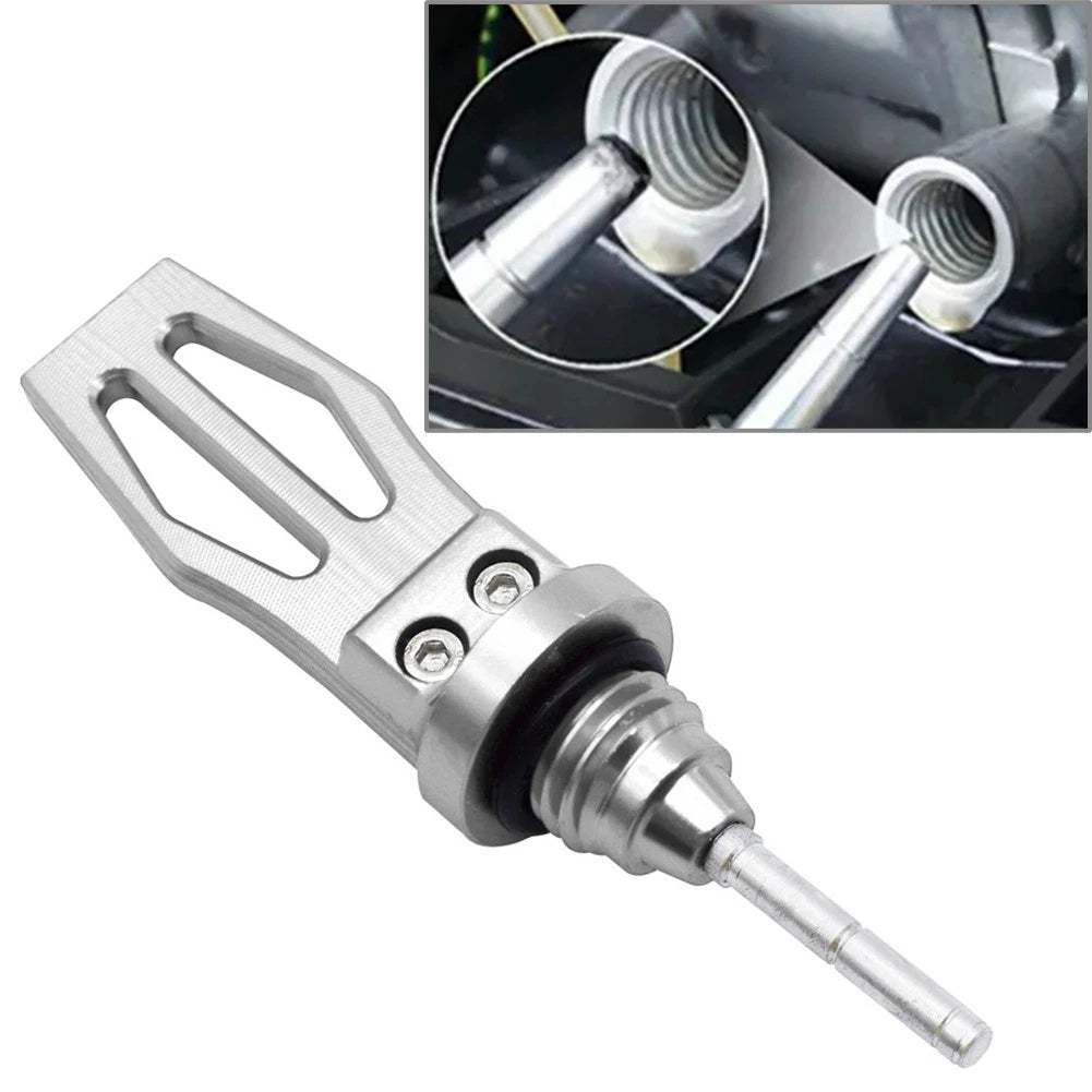 CNC Motorcycle Engine Oil Dipstick Cap Plug Crankcase Level Gauge Silver