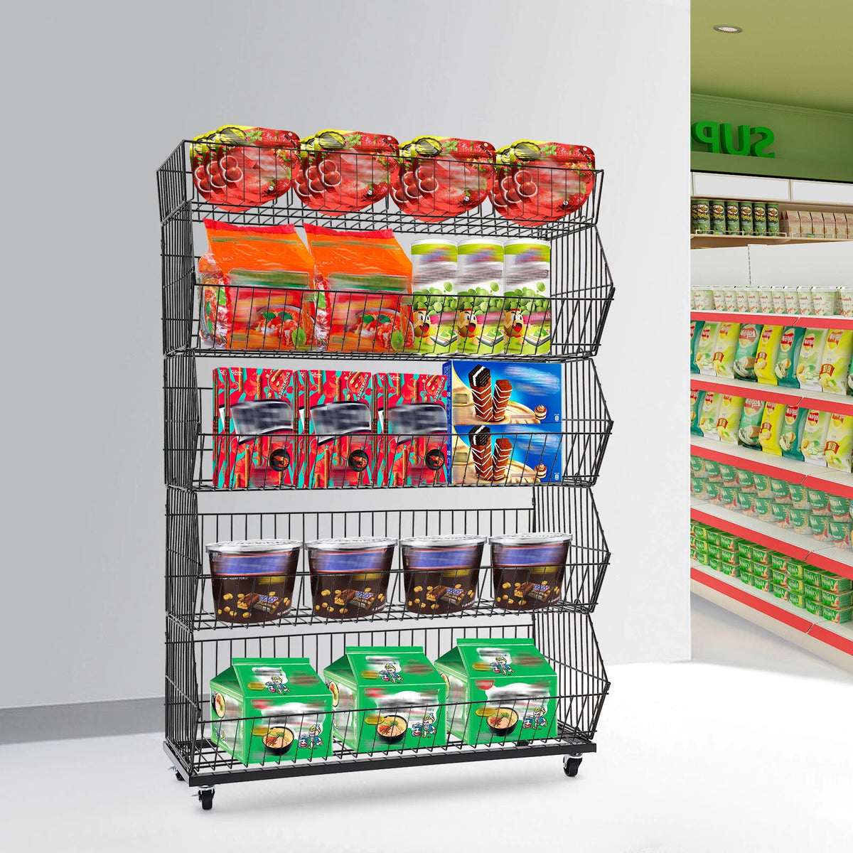 5 Tier Wire Grid Display Shelf Rack Stand for Retail Merchandising (90x43x136cm)