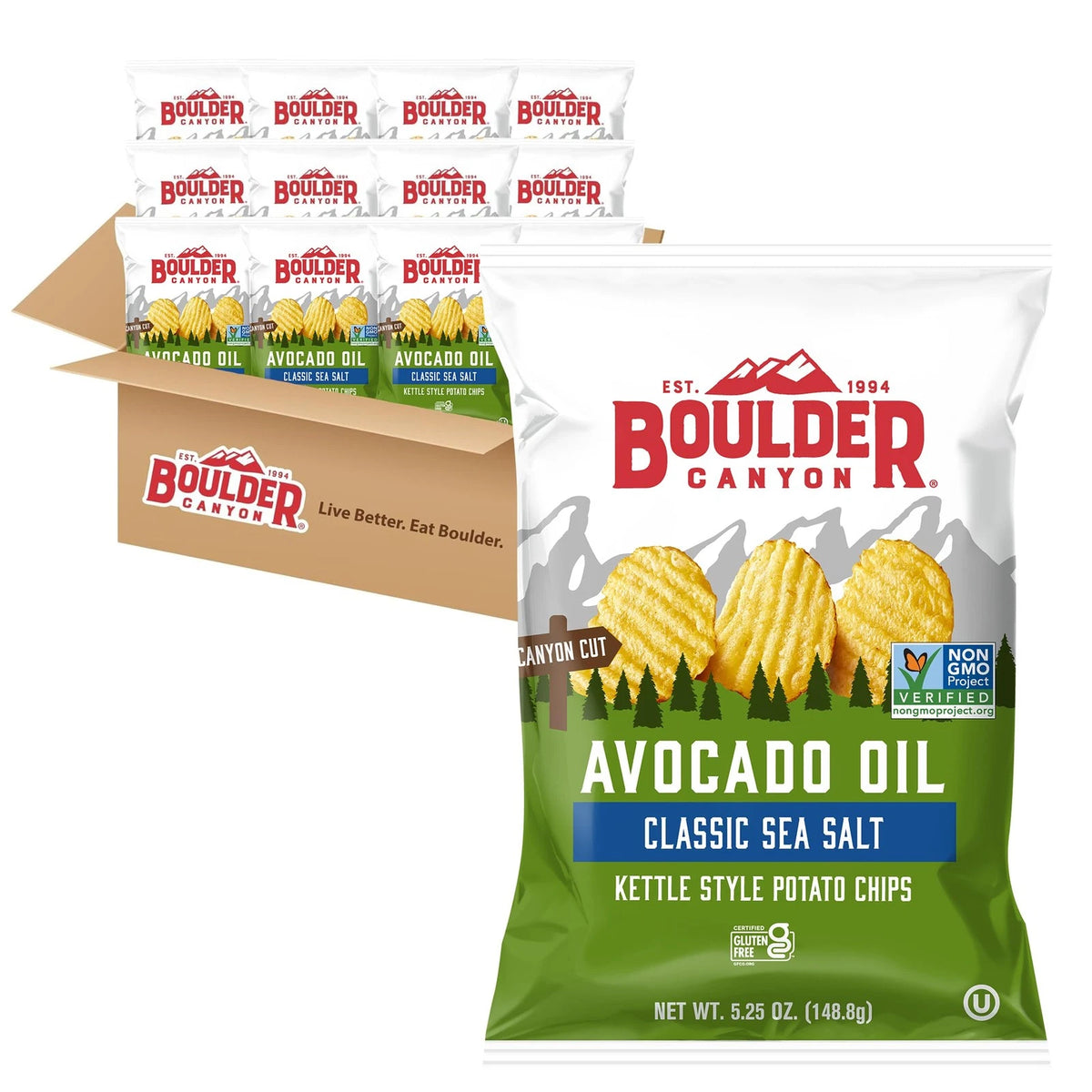 Pack of 12 Boulder Canyon Classic Sea Salt Flavored Potato Chips 5.25 oz