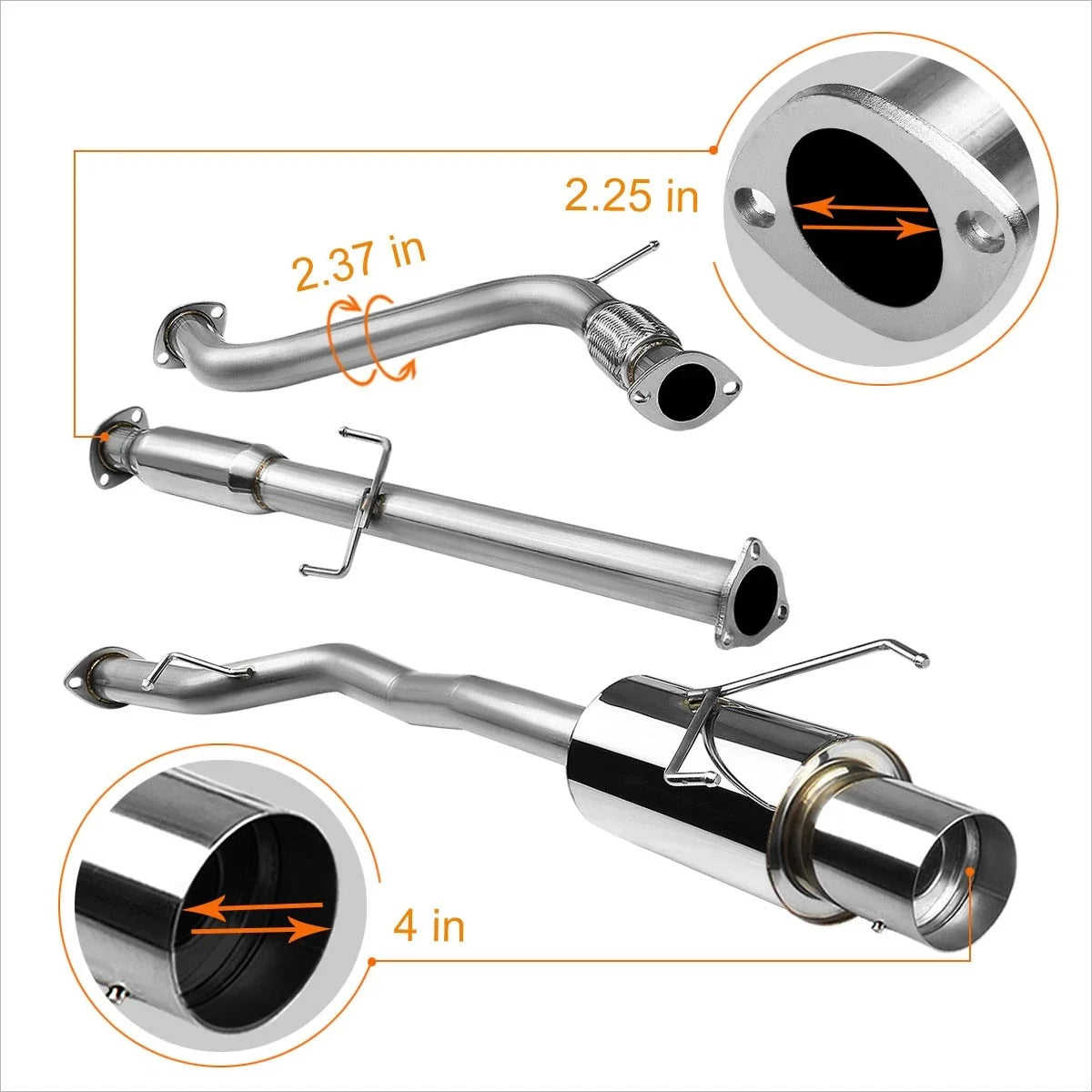 Catback Exhaust Pipe for Honda Accord 2.2L (1994–1997) - Stainless Steel, 4.5" Tip