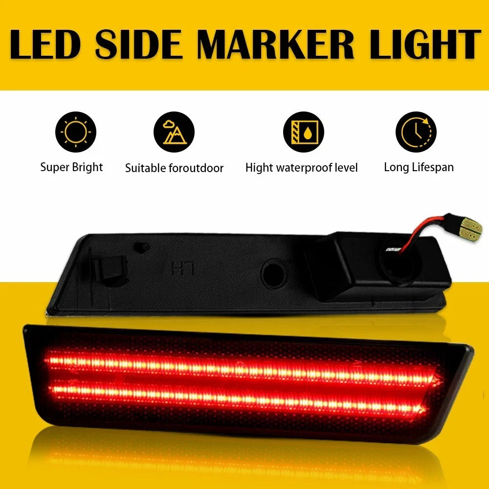 Set of 2 Smoked Red Rear Bumper Side Marker Lights for Dodge Challenger (2008–2014)