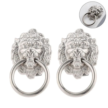 2X Zinc Alloy Lion Head Pull Handle Ring Knob for Cabinet Drawer
