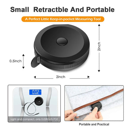 2X Soft Tape Measure Retractable for 150cm (Black)