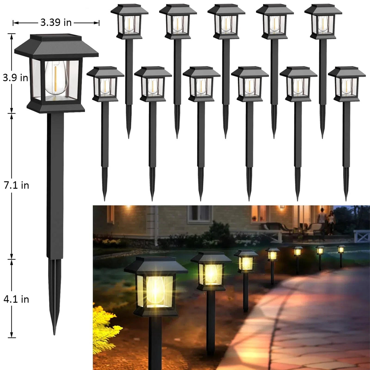 12X Solar Lights for Outdoor Use (3000K, Waterproof, Auto On/Off)
