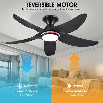46" Ceiling Fan with Lights for Low Profile Ceiling Fans (Remote/APP Control)