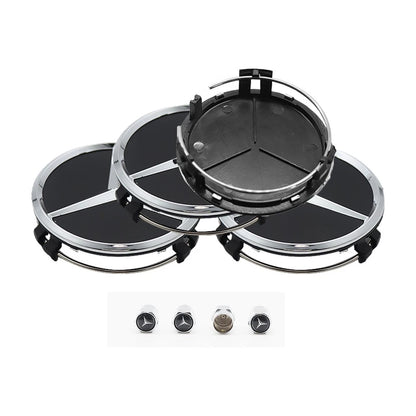 Set of 4 Gloss Black Chrome Wheel Rim Center Hub Caps for AMG SLK CLS CL GL (A 171 400 00 25, A2204000125)