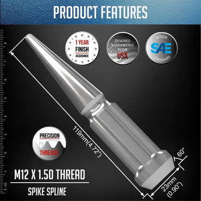 24 Pcs Chrome Thread Spike Spline Lug Nuts M12x1.5 for Chevy Ford Vehicles
