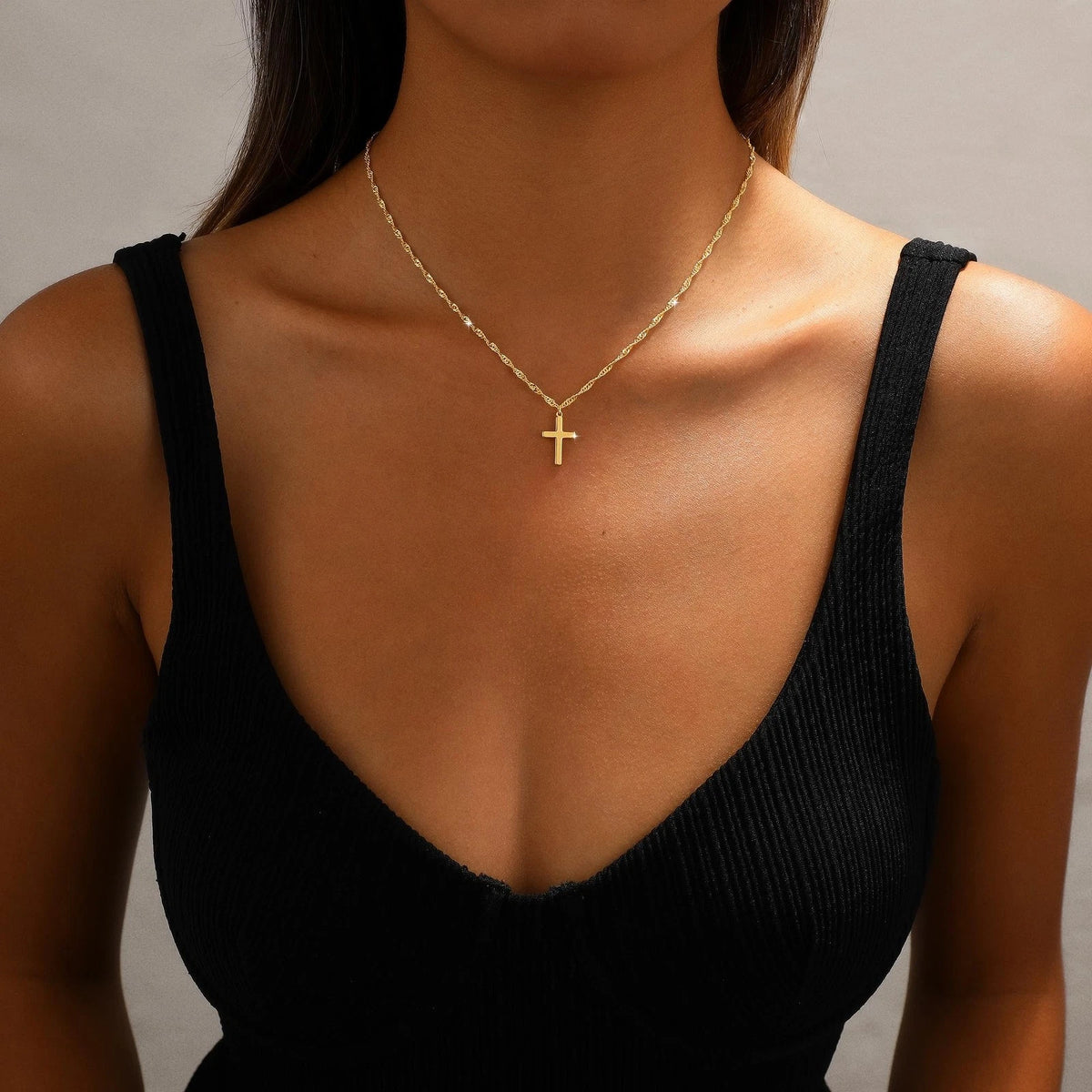 Cross Necklace for Women 14K Gold Plated Dainty 16 inches