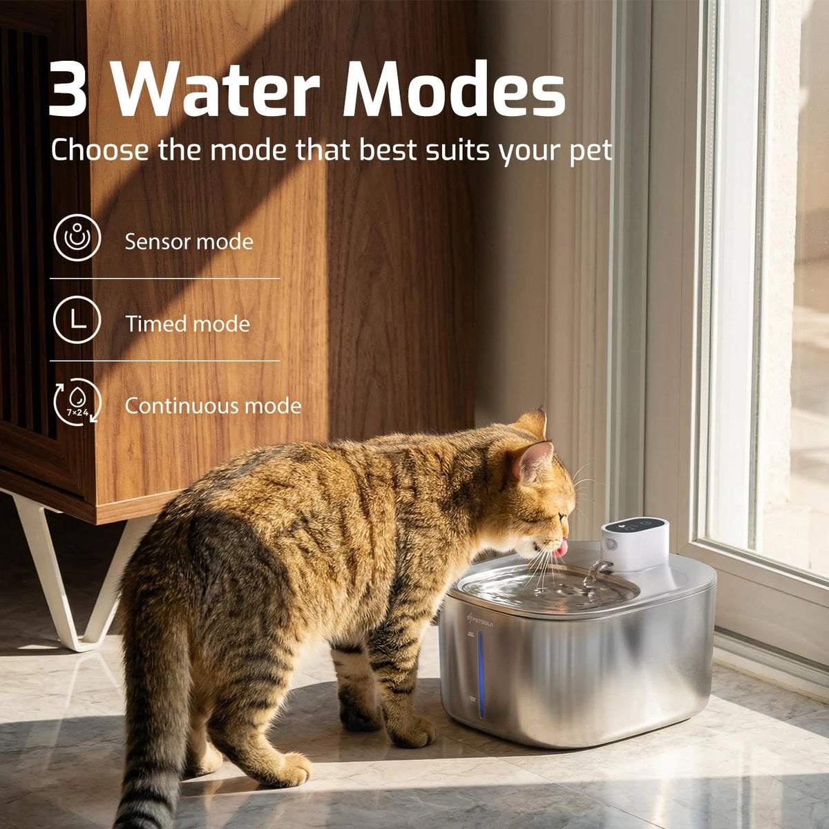 Wireless Cat Water Fountain for APD APETDOLA (135floz/4L) Stainless Steel