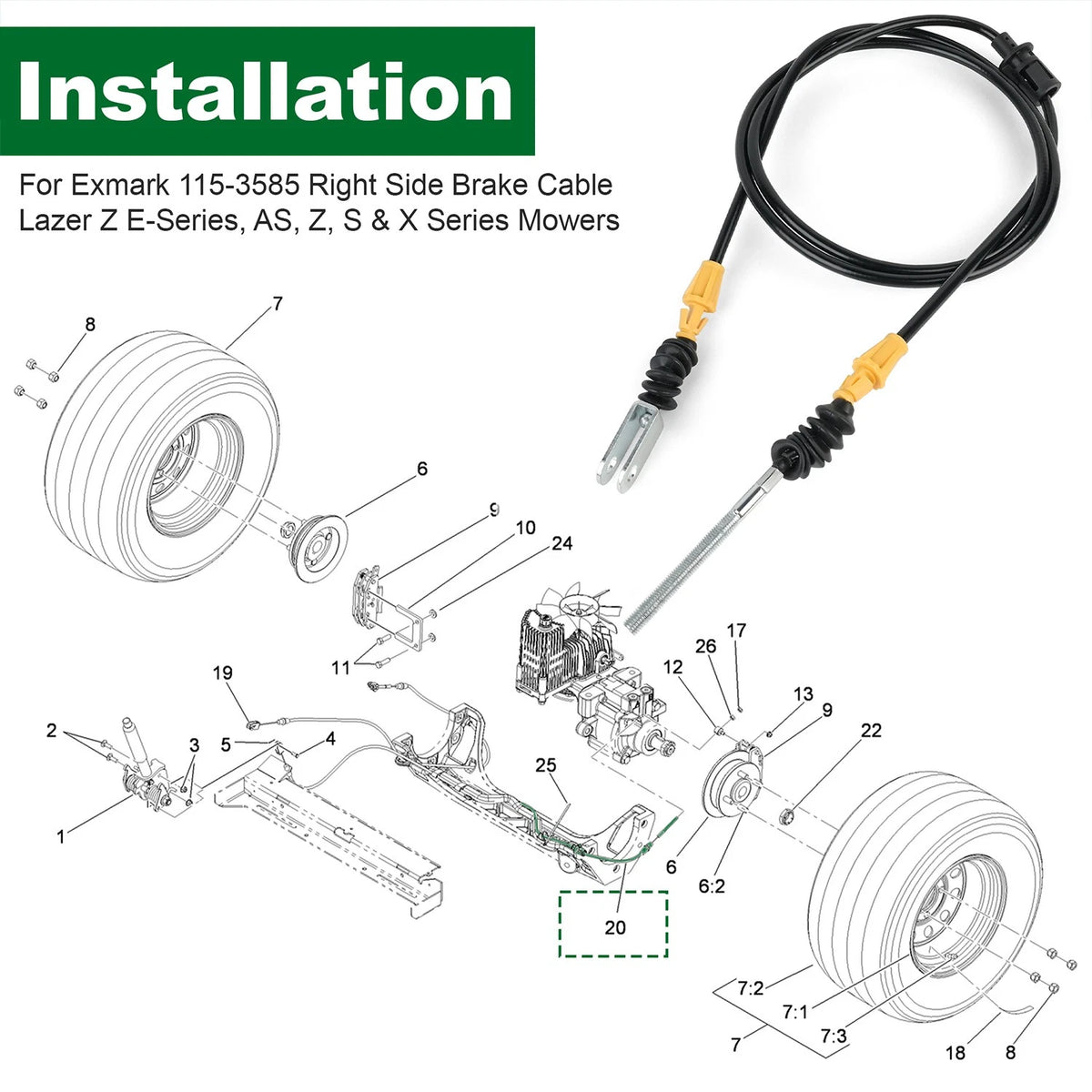 Left Side Brake Cable for Exmark Lazer Z E-Series (115-3585)