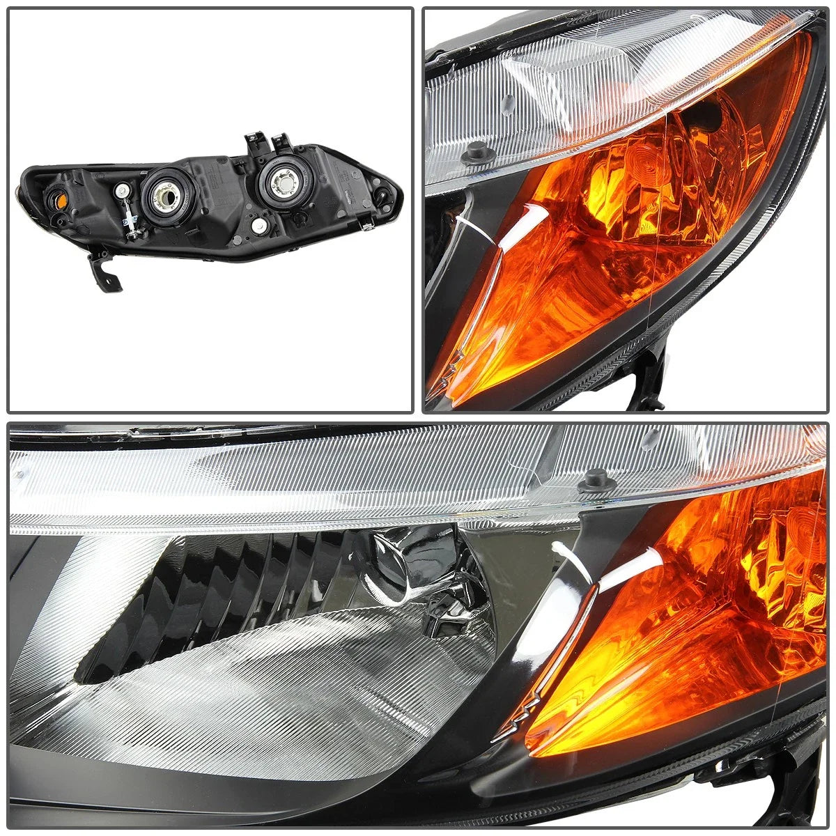 Pair of Black Housing Amber Side Headlights for Honda Civic (2006–2011)