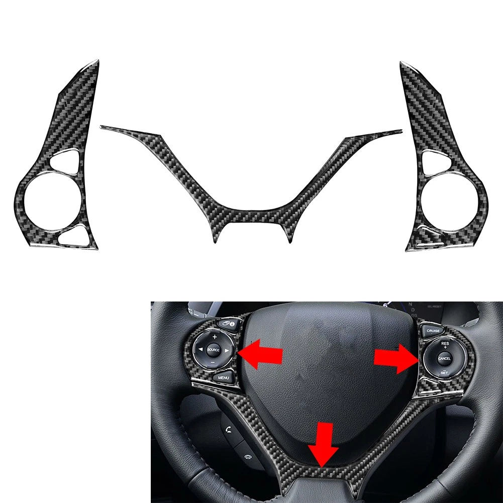 Set of 2 Carbon Black Steering Wheel Button Cover Trim for Honda Civic (2012–2015)