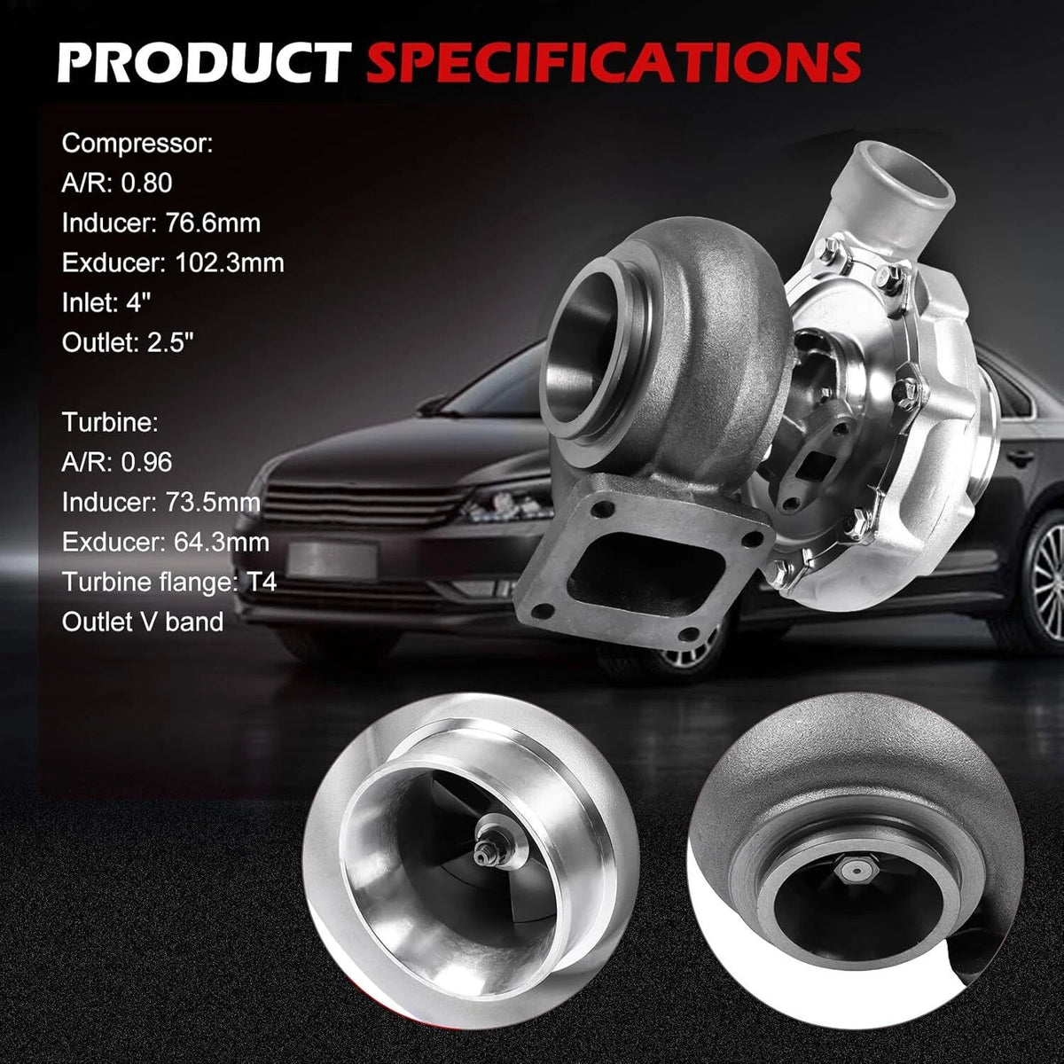 T76 Turbocharger for Universal Turbocharger (600HP, T4 Flange)