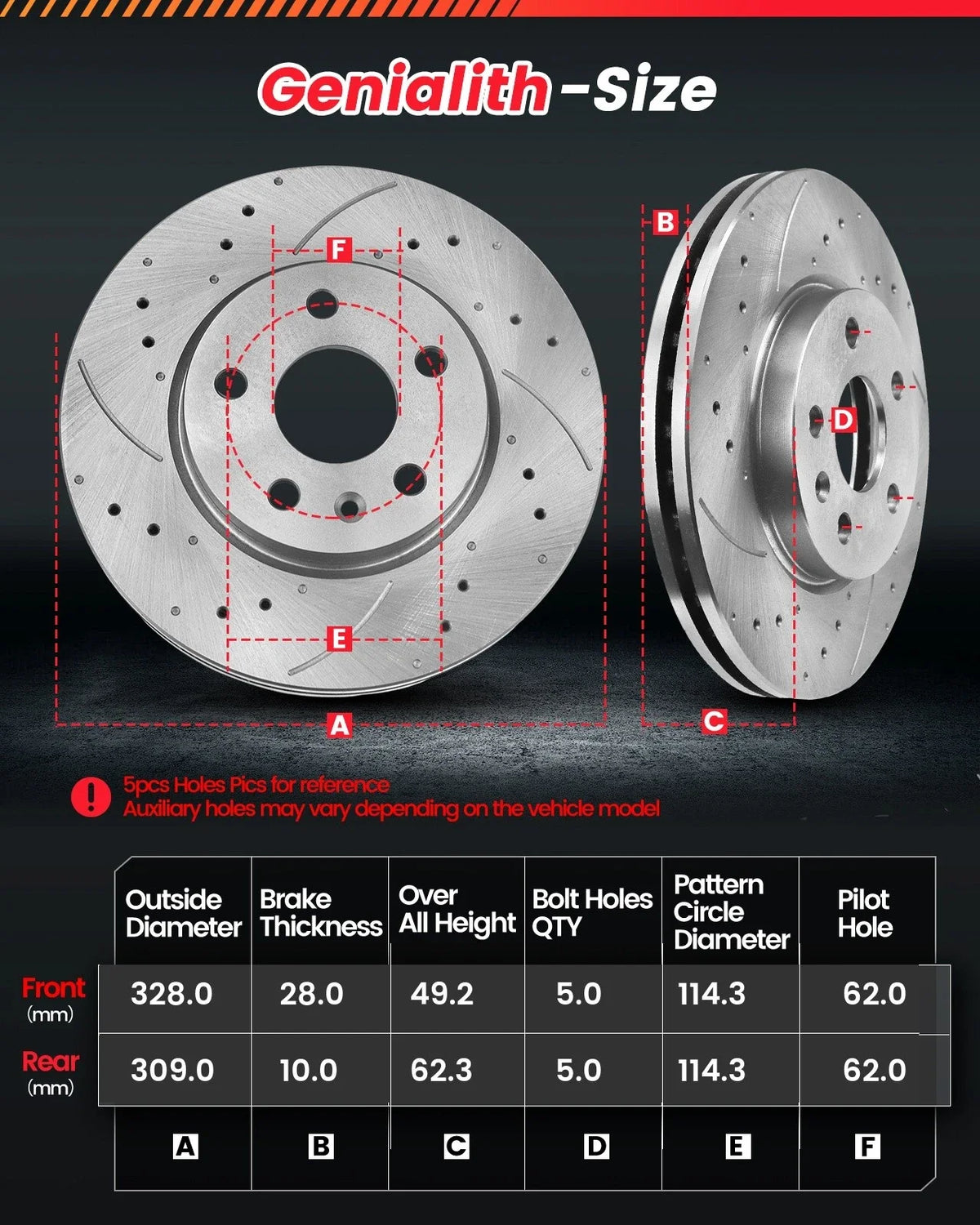 Set of 4 Drilled Rotors & Pads for Toyota Sienna (2011–2020), Highlander (2014–2019)