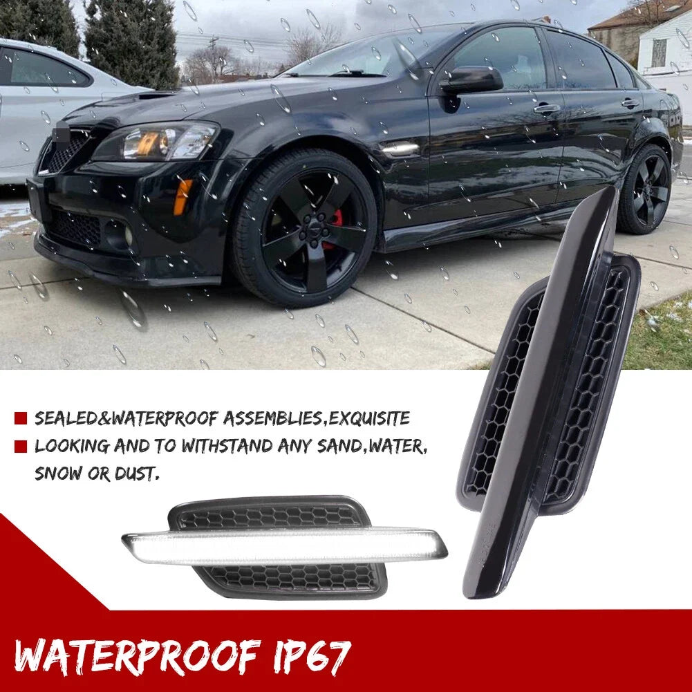 Set of 2 Black Smoke White LED Light Bar Fender Side Markers for Pontiac G8 (2008–2009)