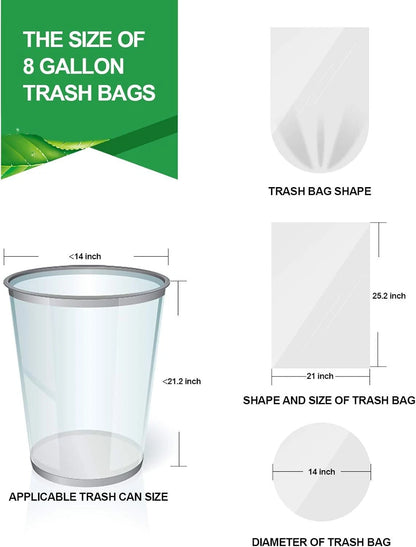 Set of 110 Clear Medium 8 Gallon Garbage Bags for Wastebasket
