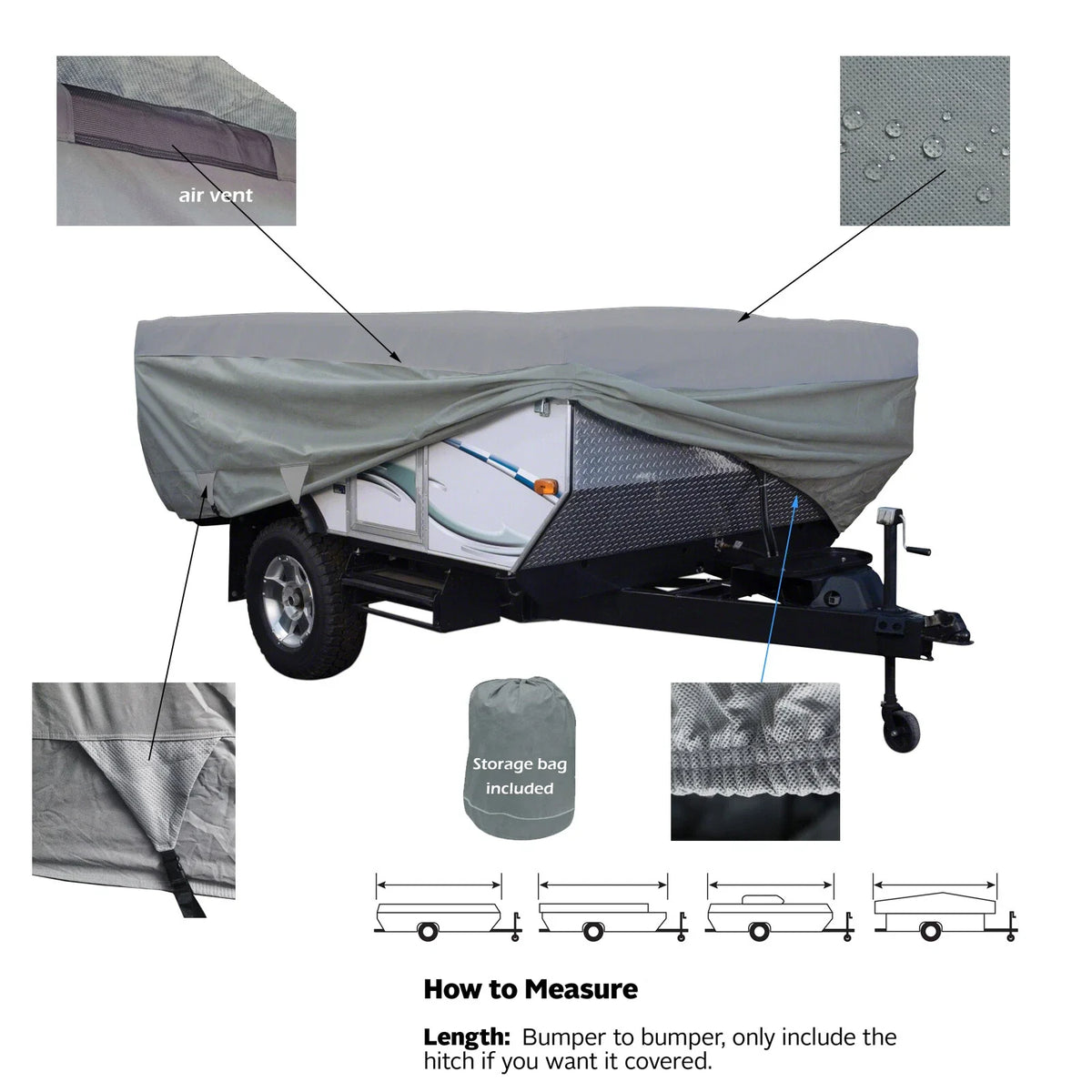 Waterproof Pop Up Folding Camper Tent Trailer Storage Cover 8'-20' L