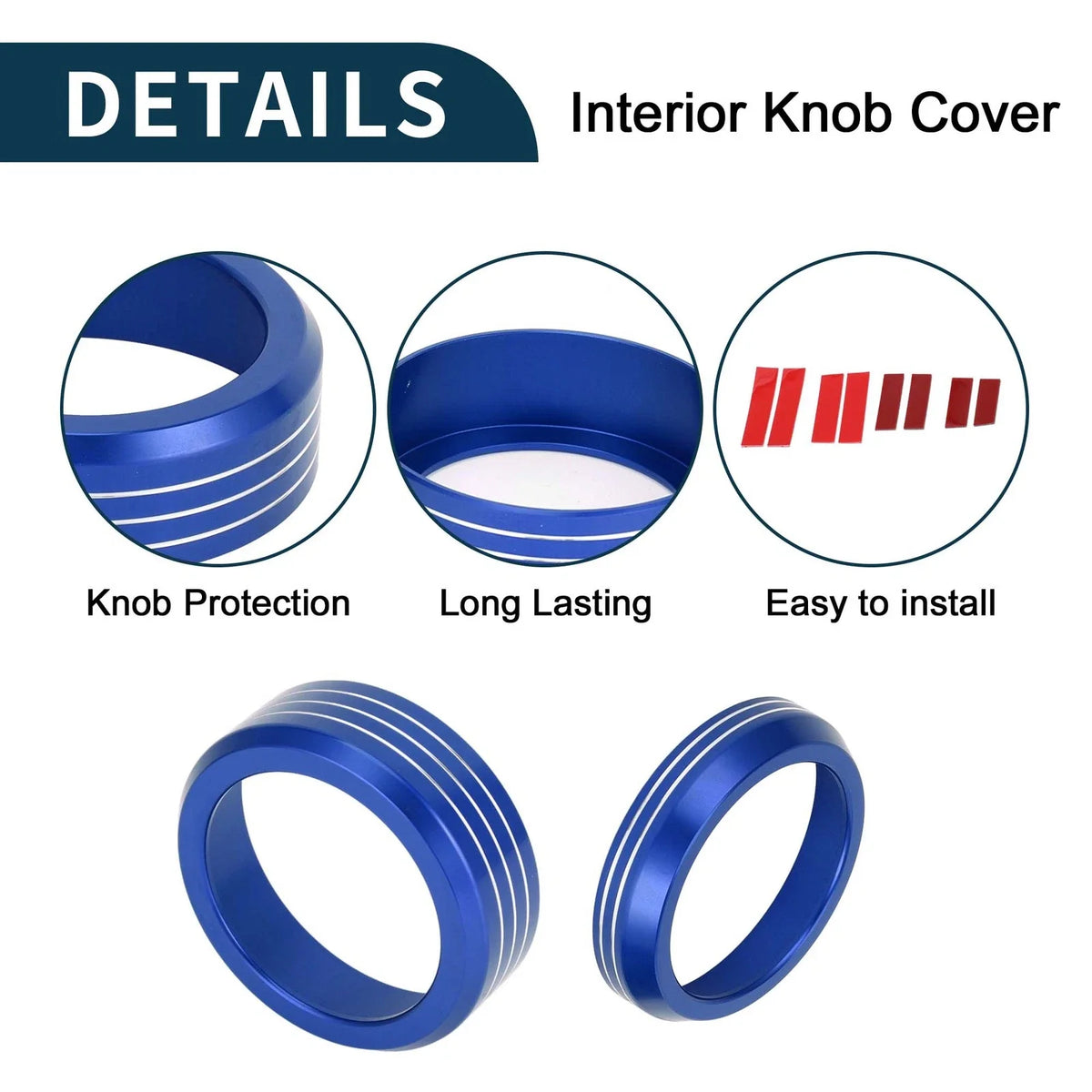 2X Media Volume Gear Shift Switch Knob Cover Ring for Ford Mach-E (2021–2024) Blue