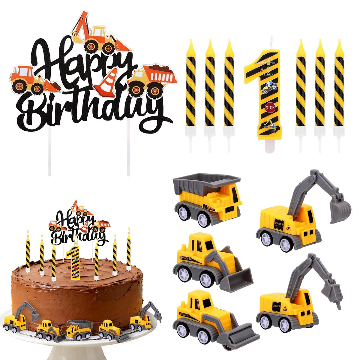 13pcs Birthday Candle Set for Construction Theme (Happy Numbers)