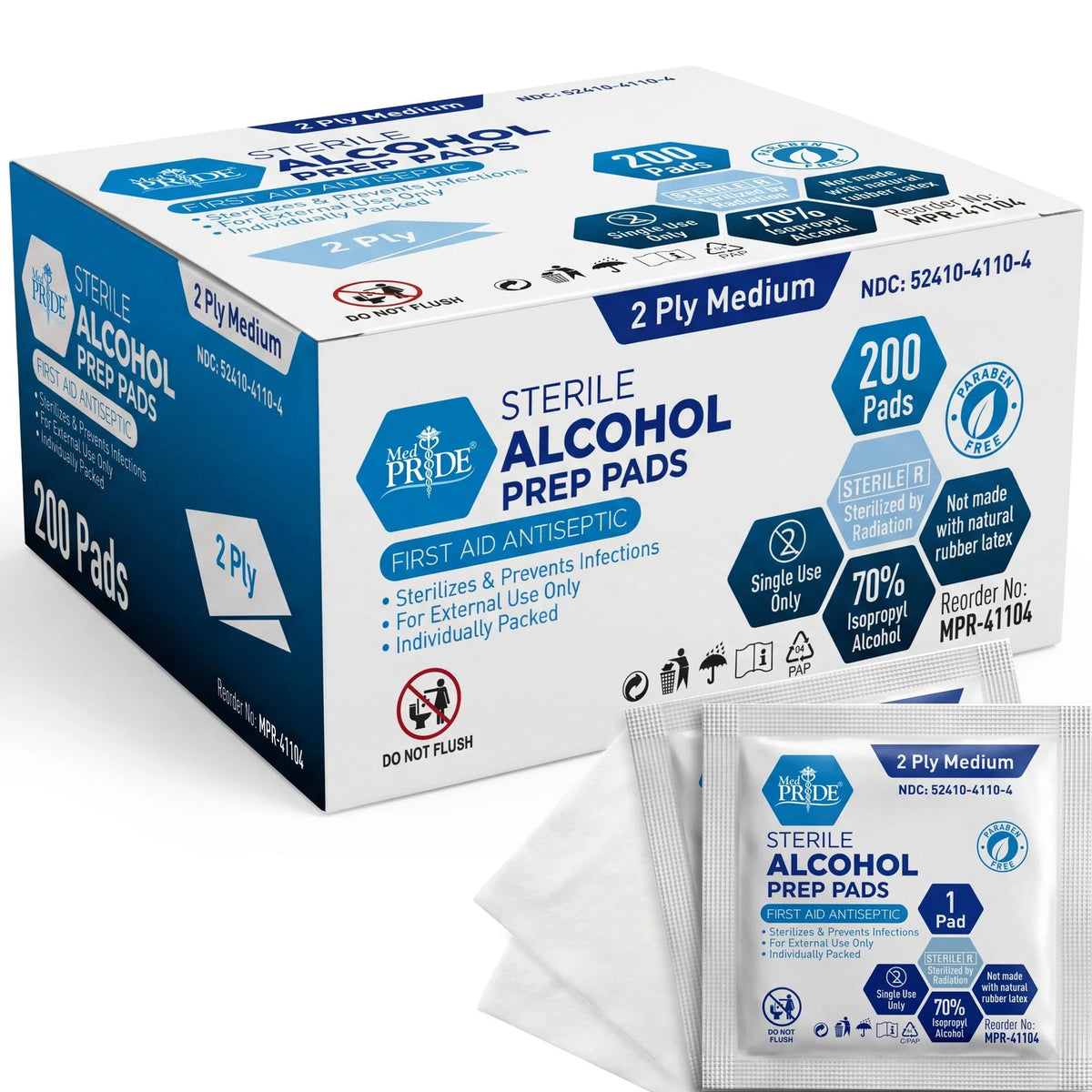 Sterile Alcohol Prep Pads, Antiseptic, 200 Count (Pack of 1)