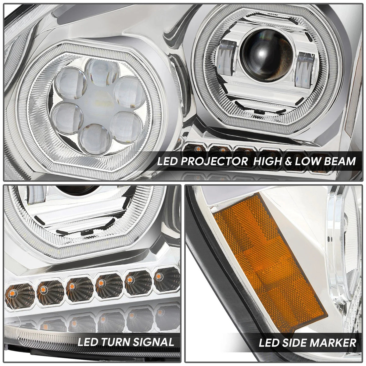 Chrome Housing Amber Corner Projector Headlights for Freightliner Cascadia (2008–2017)