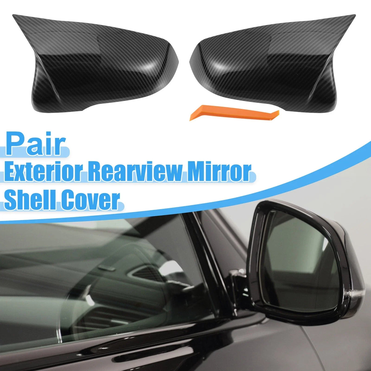 Pair Rear View Mirror Cover Shell for BMW X1 (2016–2022) Carbon Fiber