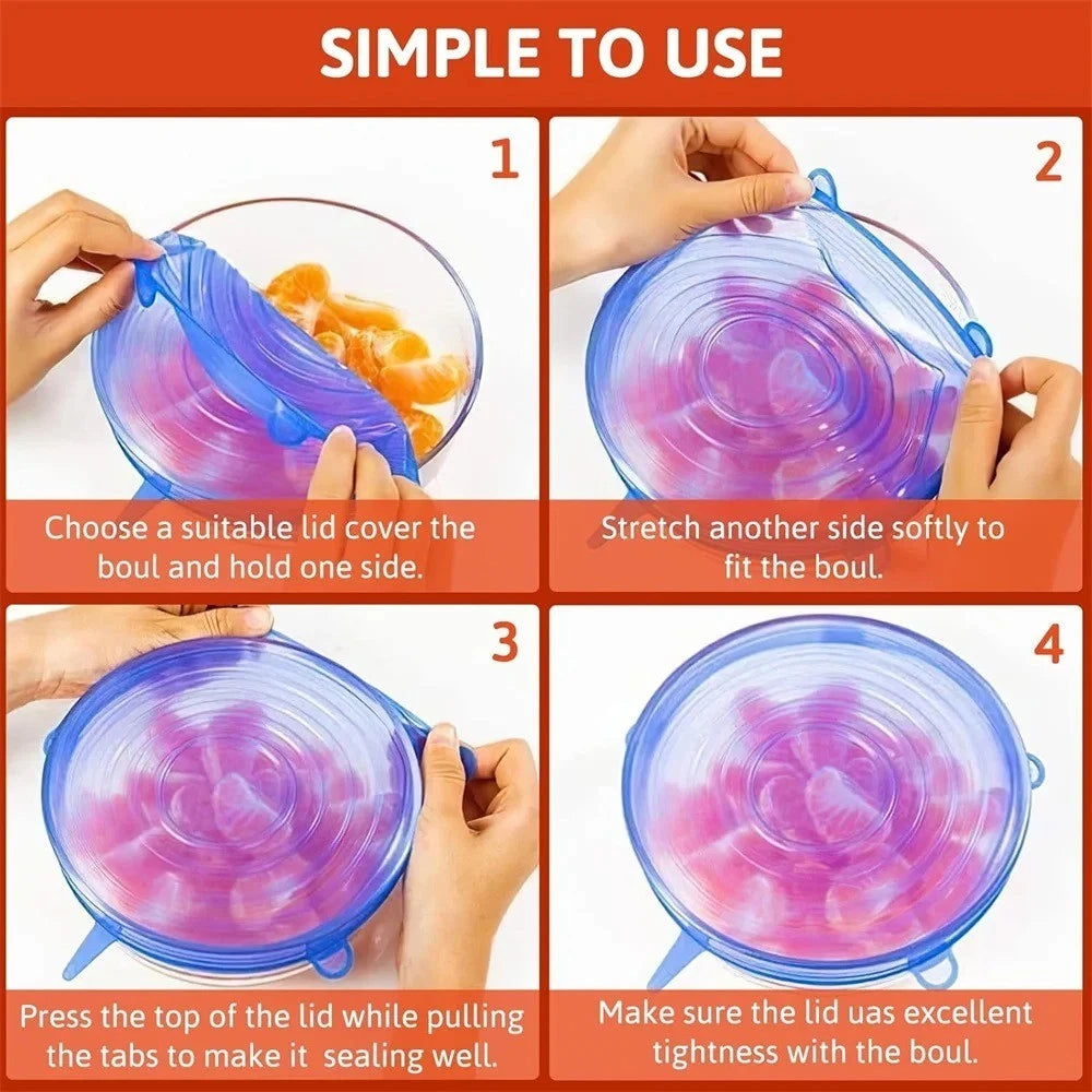 Set of 6 Stretch Silicone Lids for Food Storage