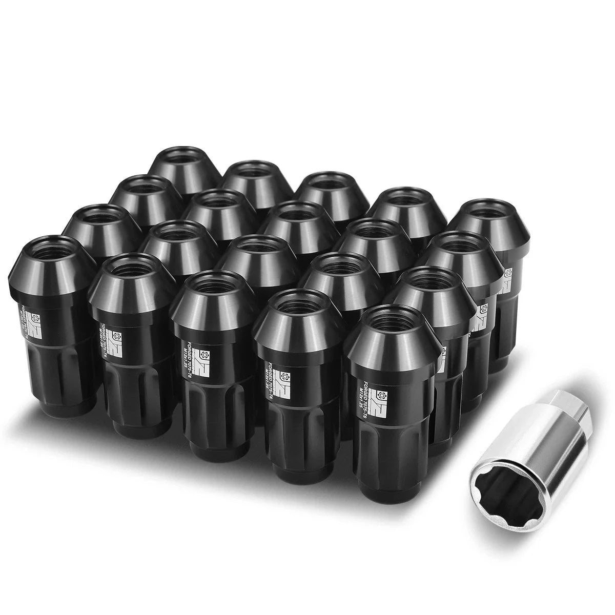 Set of 20 J2 Aluminum Black M12 X1.25 Closed End Lug Nuts 24mm OD 50mm Height