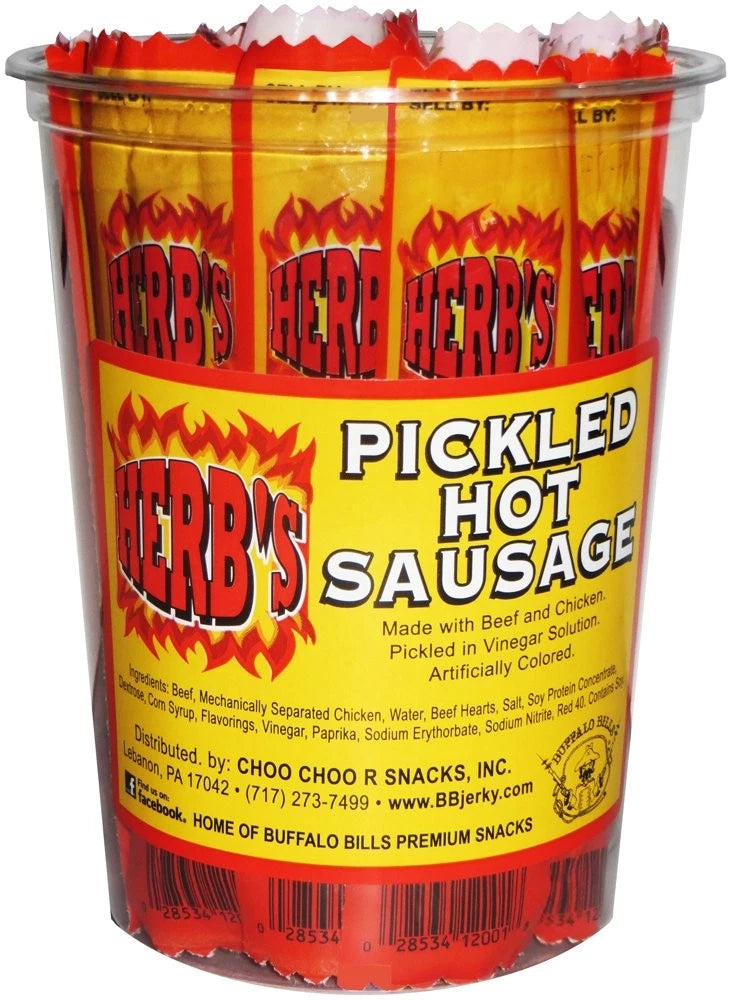 Pack of 24 Herb's Pickled Hot Sausages 0.7oz Individually Wrapped
