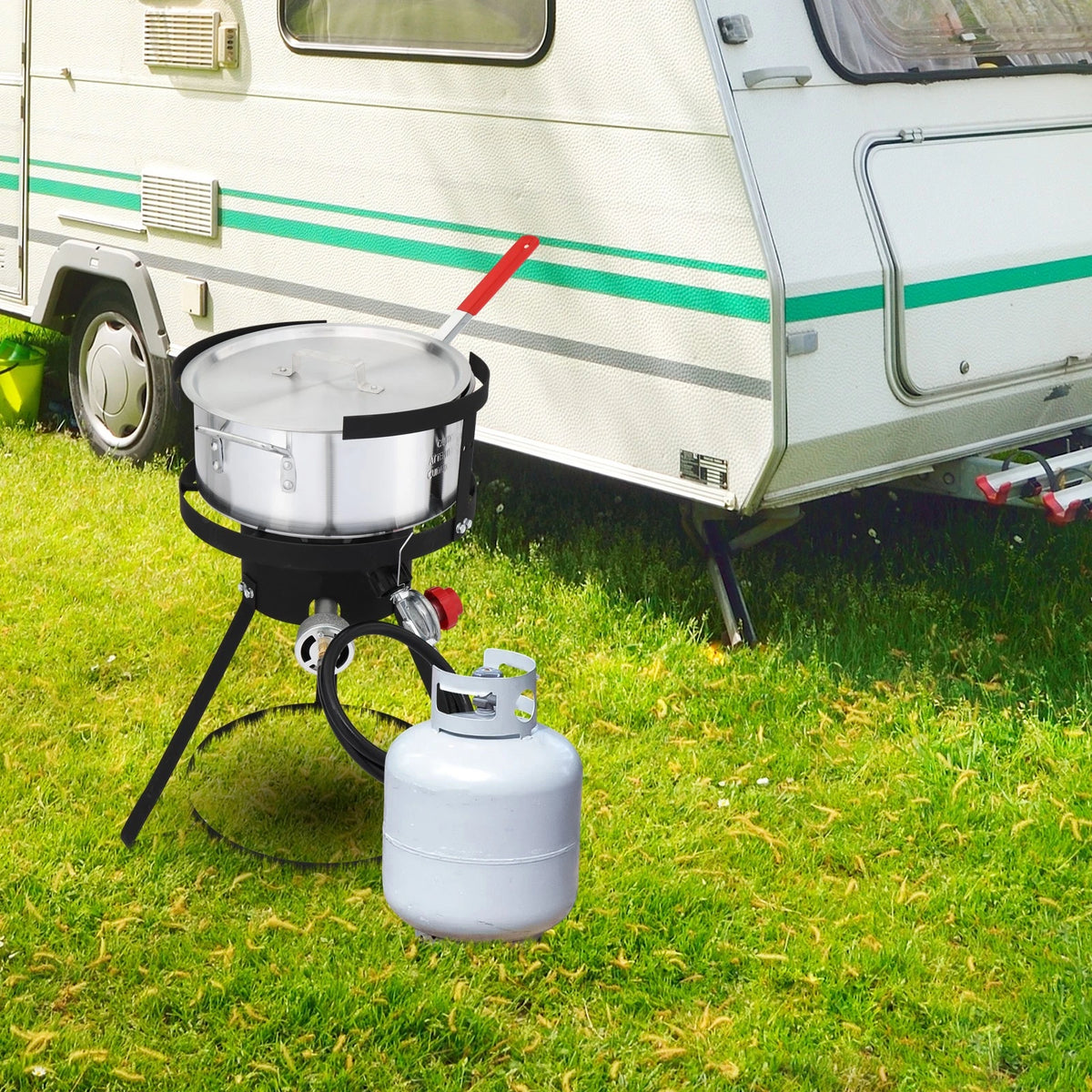 10/50QT Fryer Turkey Pot with Strainer Basket for Camping Picnic