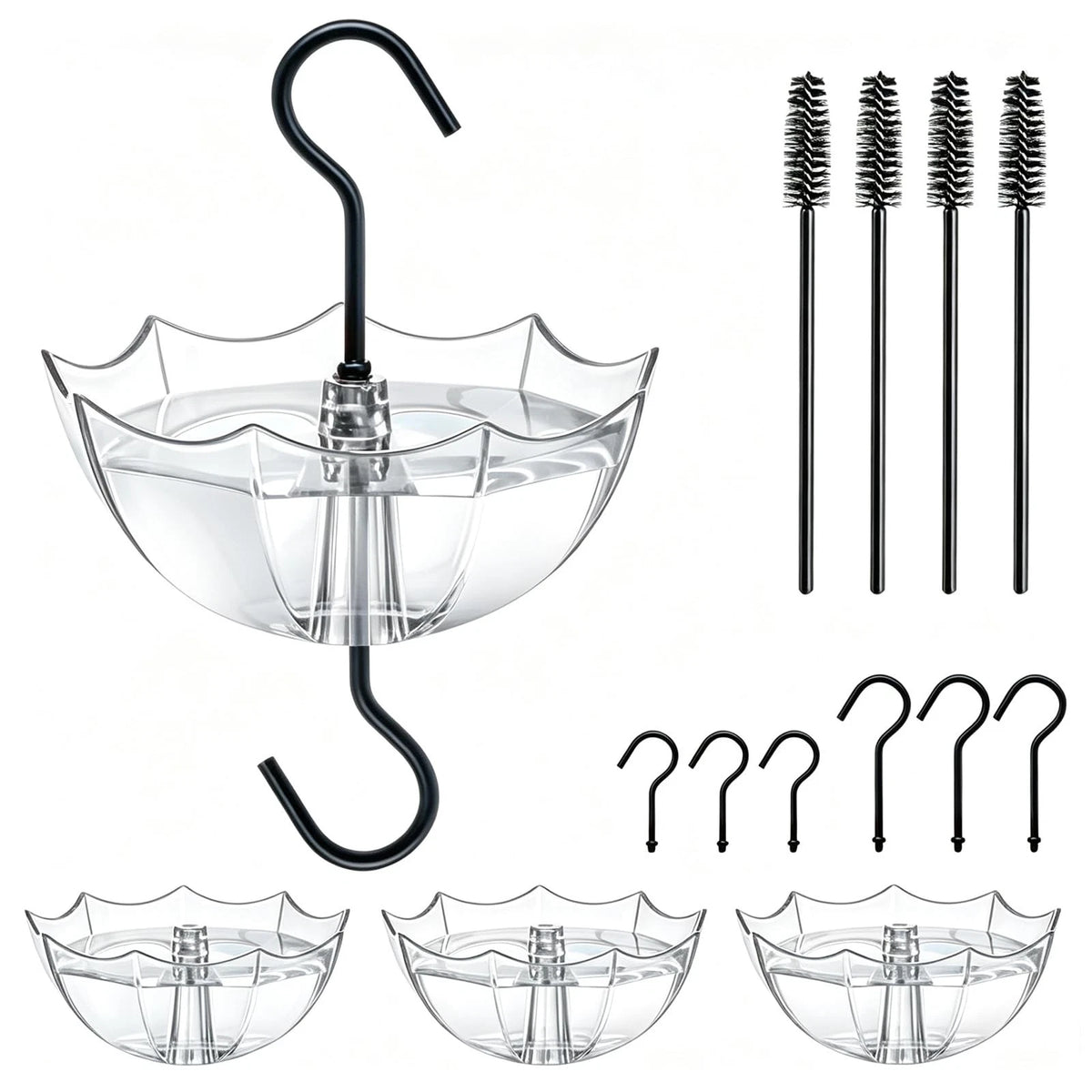 4X Hummingbird Feeder Ant Moat 5oz Black Plastic Garden