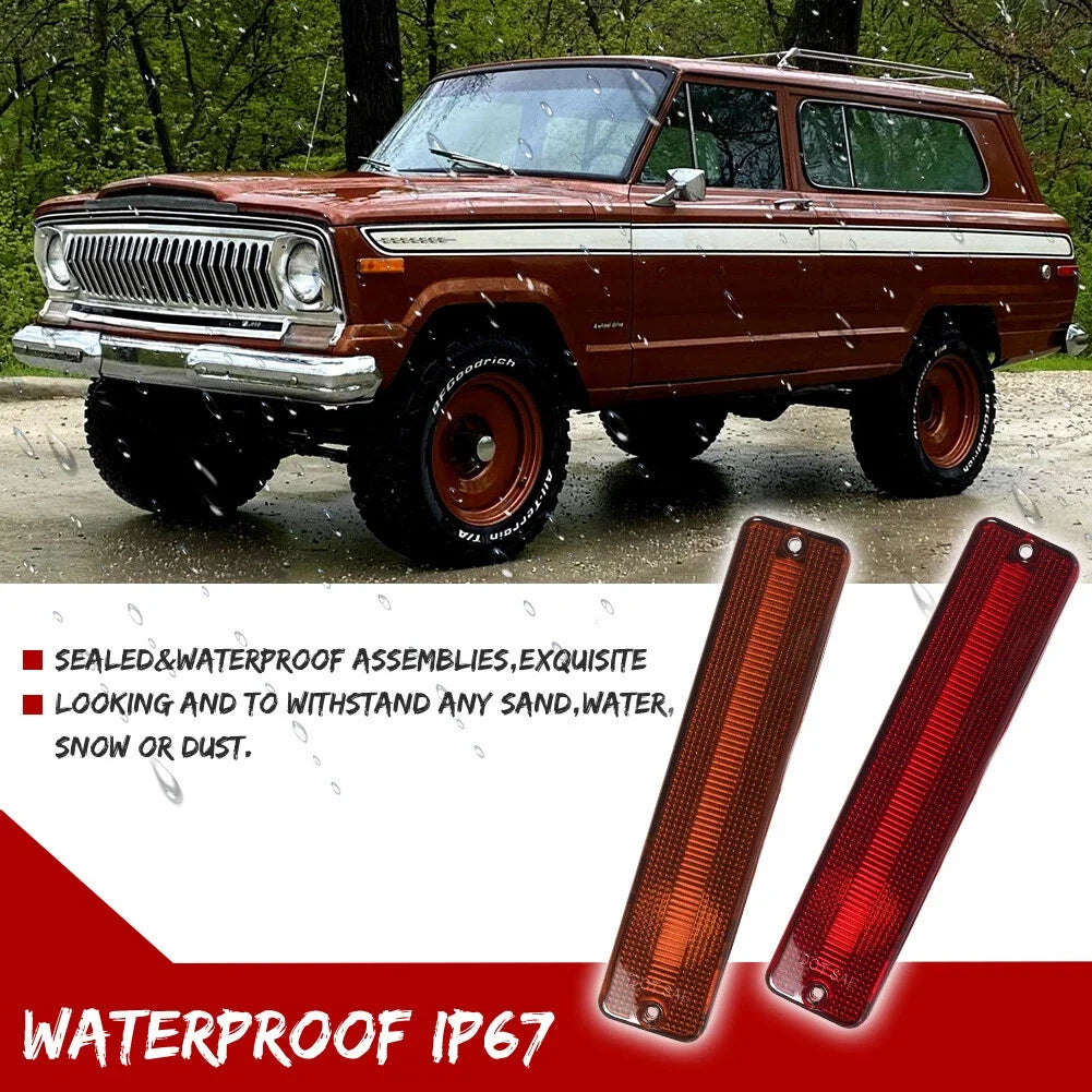 Set of 4 Amber Front & Red Rear Side Marker Lights for Jeep J Series