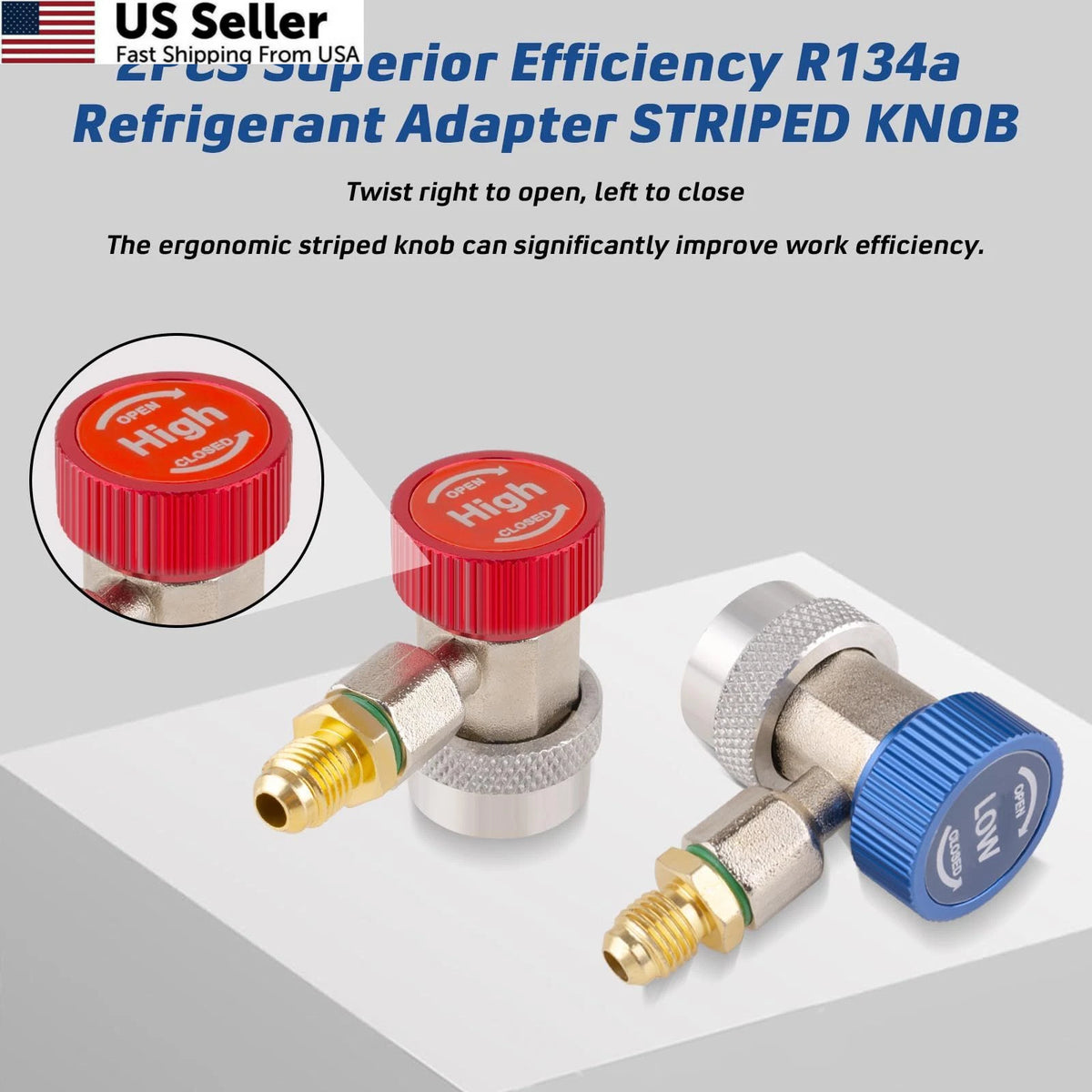2X R134a Refrigerant Adapter and Hose 0.25 Inch for Automotive Use