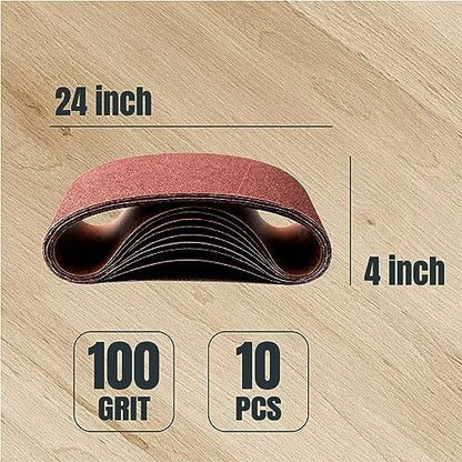 4 x 24 Inch Sanding Belts for Belt Sander (100 Grit Aluminum Oxide)