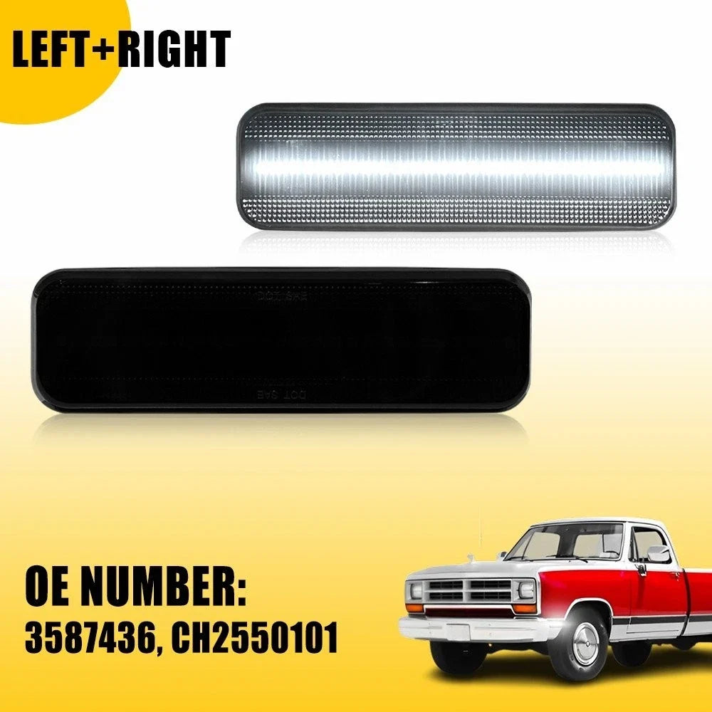 2X White LED Front + Rear Side Marker Lights for Dodge Charger (1972–1974, 1984–1987)