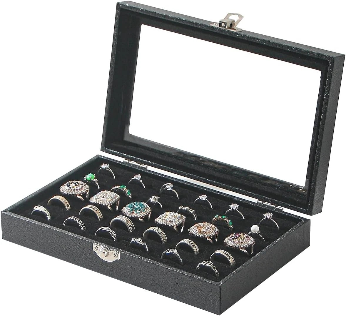 30-Slot Ring Organizer Box for Jewelry Storage - Black