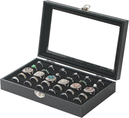 30-Slot Ring Organizer Box for Jewelry Storage - Black