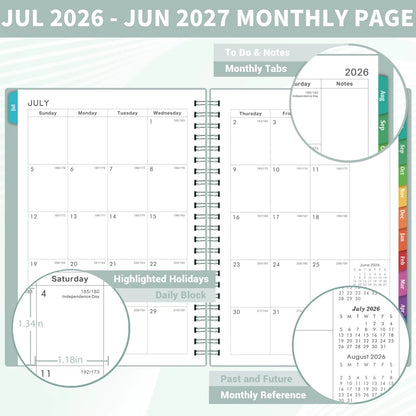 Planner for 2026-2027 (Weekly & Monthly, 8.5" x 6.4", Green)