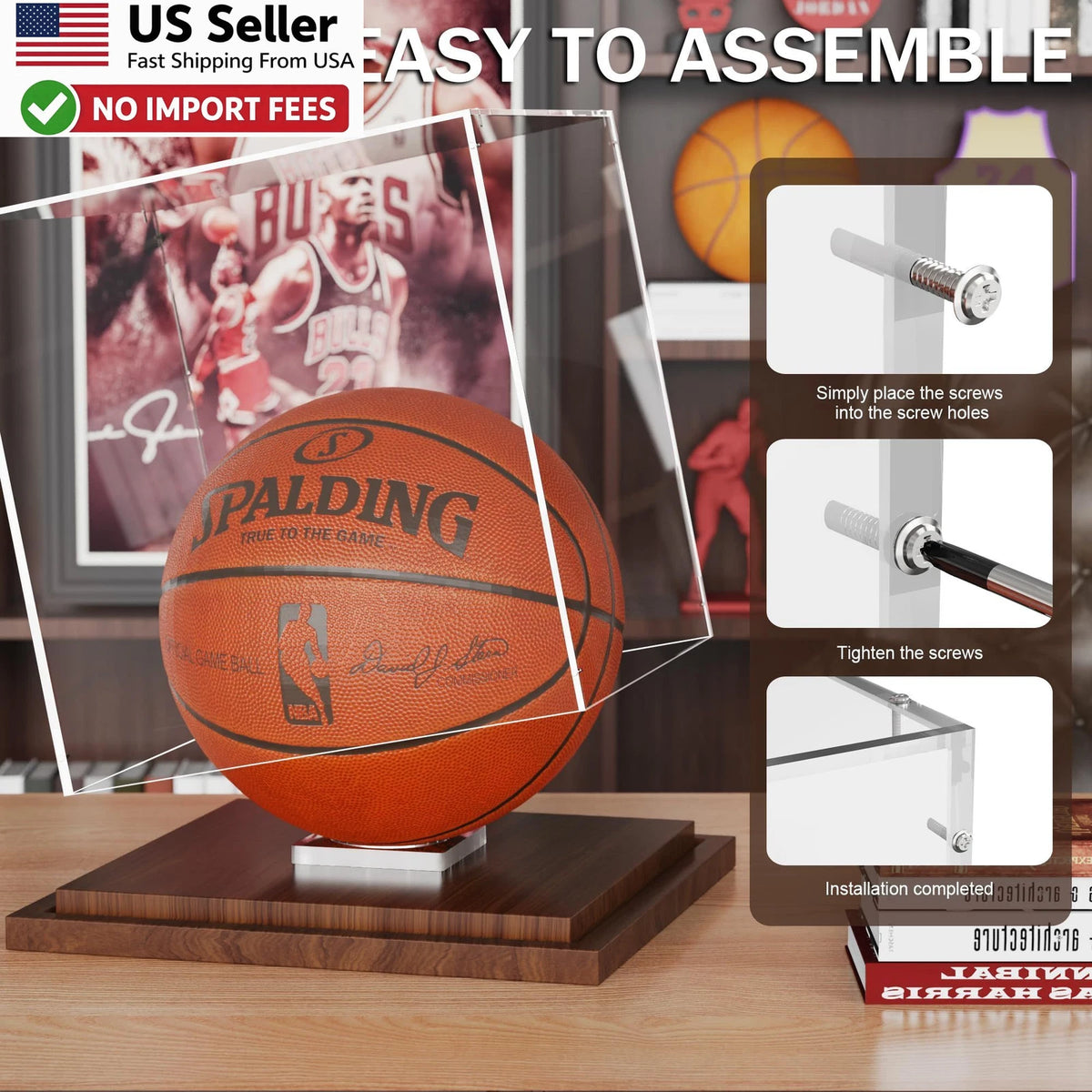Acrylic Basketball Display Case with Wood Base for Signed Balls