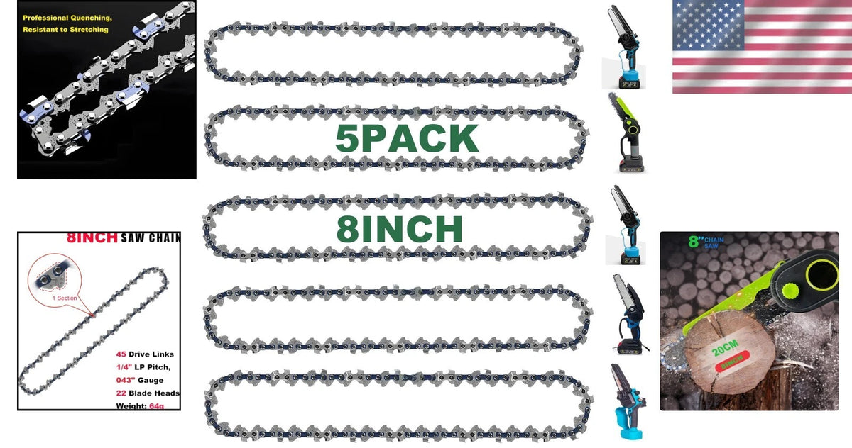 Set of 5 Chainsaw Chains for Razor-Sharp 8-Inch Models