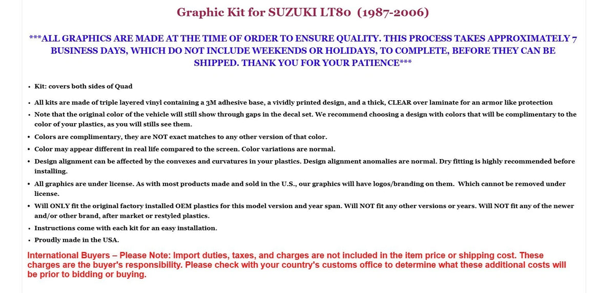 ATV Graphic Decals for Suzuki LT80 (1987–2006)